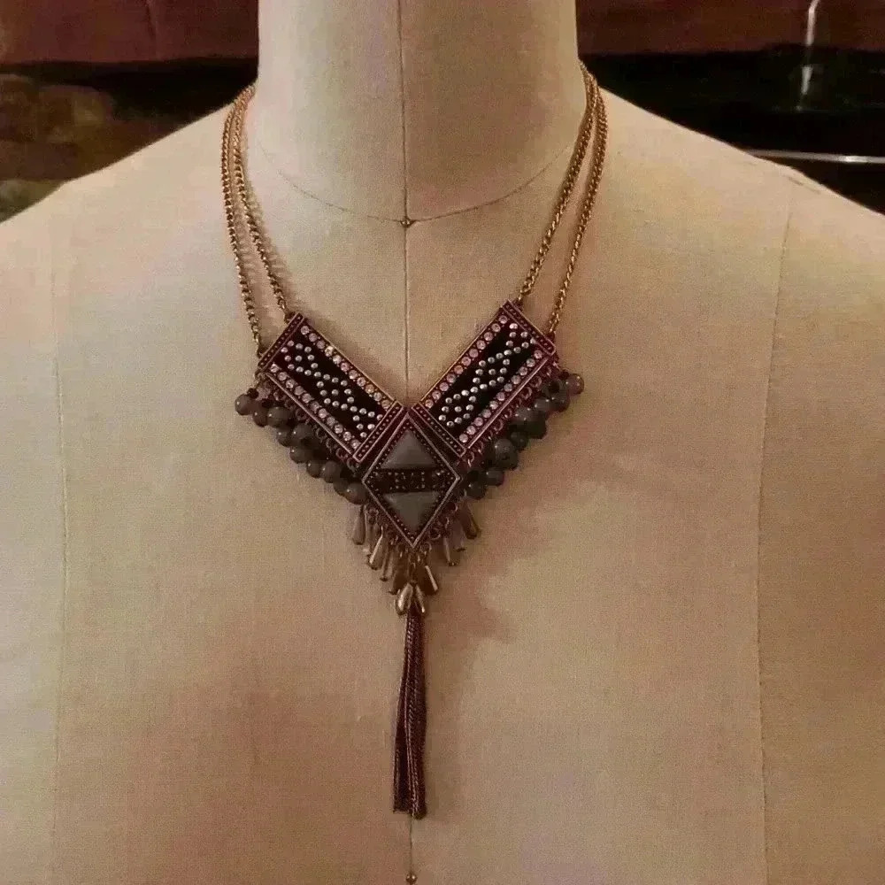 Lavender and burgundy Bib necklace
